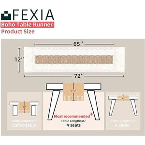 Boho 72-Inch Table Runner Tassels Thanksgiving/Fall/Christmas Home Decor Pottery Barn Furniture Style Rustic Farmhouse Touch - Product Image 5