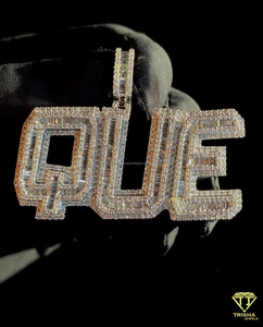 Luxury " QUE " <b>Name</b> Pendant With Baguette Moissanite Diamond Cuban <b>Chain</b> Hip Hop Jewelry - Product Image 1