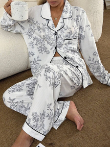 Conjunto de Pijama de Seda de Manga Larga para Mujer, Ropa de Dormir con Estampado de Puntos, Traje de Casa de Dos Piezas para Mujer, Ropa de Descanso Femenina - Product Image 6