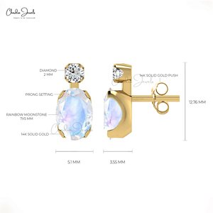 Produits les plus vendus : Boucles d'oreilles clous ovales 7x5mm en pierre de lune, en or fin 14 carats, avec fermoir poussoir, approvisionnement direct en gros d'usine - Product Image 4