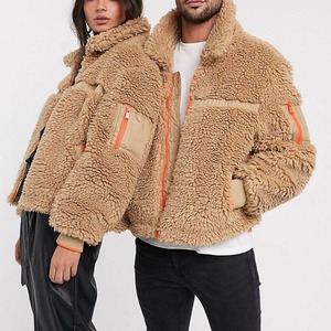 Veste unisexe en fausse fourrure épaisse, en polaire sherpa, col montant, fermeture éclair, couleur unie, manteau d'hiver décontracté, longueur courte - Product Image 4