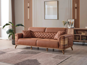 Luxury Solid Teak <b>Wood</b> <b>Sofa</b> Set Modern Mid Century Cognac Leather 3 2 1 Seater Quilted <b>Sofa</b> Coffee Table Villa Living Room - Product Image 5