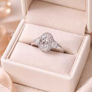 Bague de fiançailles en diamant de laboratoire taille ovale et demi-lune, or massif 10K 14K 18K, design de joaillerie fine, certifiée IGI, couleur E VVS - Product Image 2