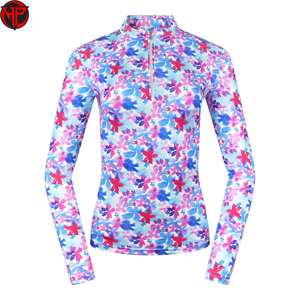 Haut de sport de golf imprimé à manches longues pour femme, col zippé respirant à motif floral, personnalisable avec logo ODM, en nylon, pour tenue d'équipe - Product Image 6