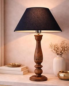 Lampe de table en bois traditionnelle style Empire avec abat-jour en tissu, design silencieux, lumière chaude, lampe de chevet pour chambre à coucher, usage résidentiel - Product Image 4