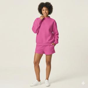 Conjunto de Dos Piezas para Mujer, Invierno, Ecológico, Sudadera de Cuello Alto y Pantalones Cortos por Encima de la Rodilla, Corte Holgado, Transpirable y de Secado Rápido - Product Image 2