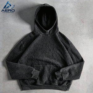 Producto de Moda al por Mayor, Sudadera con Capucha Vintage con Estampado Floral, Sudadera con Capucha Texturizada con Rosas en Relieve para Hombre - Product Image 3