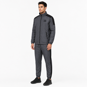 Windproof Hooded Solid Nylon Fabric <b>Zip</b> Pocket Chest Design Two Piece Windbreaker Set Custom Color Combination Wholesale Bulk - Product Image 2