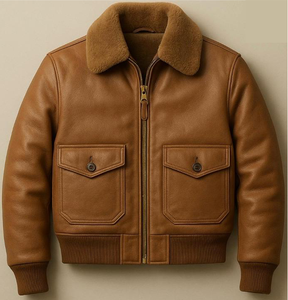 Chaqueta de Cuero Genuino Original para Hombre, Estilo Clásico y Moderno, Cuello Alto, Logotipo Frontal, Transpirable, para Invierno - Product Image 1