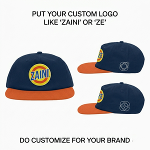 Premium 320 GSM Waterproof Cotton Twill 5-Panel Tucker <b>Hat</b> <b>Navy</b> Orange Flat Brim Custom Embroidery Logo Cap Outdoor Beach - Product Image 1