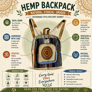 Stylish Eco Friendly Hemp <b>Backpack</b> Bag | Bohemian Panelled <b>Canvas</b> Zipper Closure 14 Inch | Travel Carry Bag OEM India Export - Product Image 5