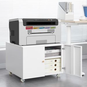 Adjustable White Metal Printer Stand with <b>Storage</b> Mobile File <b>Cabinet</b> for <b>Small</b> Spaces Door with Wheels and Shelf - Product Image 2