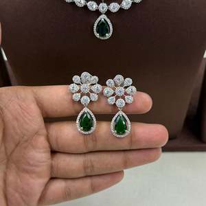 Indian Ethnic Aarohi American Diamond Delicate Gold-Plated Bridal Necklace & Earring Set - Product Image 3