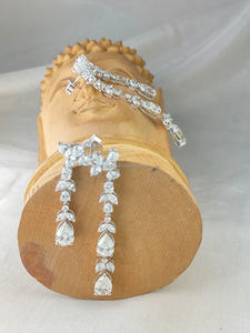 Boucles d'oreilles de luxe en diamants de formes multiples (poire, marquise, ronde) en or blanc massif 10K, 14K, 18K, diamants de laboratoire, bijoux pour femme. - Product Image 2