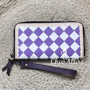 Western Genuine Cowhide Leather Checkered Wallet for Women Zipper Clutch Handcrafted <b>Wristlet</b> Purse Multi Color Durable Design - Product Image 1