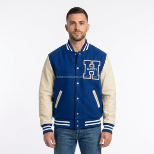 Chaqueta Varsity Personalizada para Hombre, de Lana, con Mangas de Cuero Genuino, Bordada, Casual, de Invierno, con Cuello Alto, Ecológica y Reversible - Product Image 1