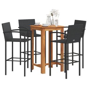 Ensemble de bar de jardin en bois d'acacia massif noir pour 4 personnes, taille standard, mobilier d'extérieur - Product Image 1