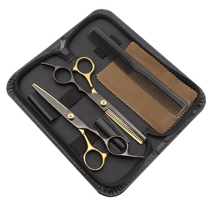 Black and Gold Professional Hair Cutting Thinning Shears Hairdressing Comb Standard Scissors <b>Set</b> Scissors Kit - Product Image 6