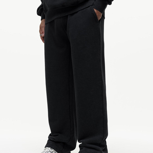 Pantalon de survêtement noir en coton pour homme, taille élastique, coupe droite décontractée, mi-lourd, tricoté, respirant, hiver/printemps, personnalisable - Product Image 2