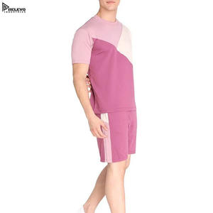 Ensemble 2 pièces homme : T-shirt et short en tricot graphique, coton respirant, décontracté, économique, imprimé par transfert thermique, couleur dégradée - Product Image 3