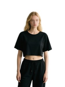Camiseta Corta de Verano para Mujer, 100% Algodón, Tejido Transpirable, Sexy, con Logotipo Personalizado, Cuello Redondo, Corte Holgado - Product Image 3