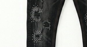 Men's Slim Dark Mid Waist Summer Ripped Denim Jeans Vintage <b>Boot</b> Cut Washed Cotton Lightweight Front Studded Streetwear <b>Pants</b> - Product Image 5