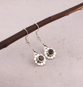 Wholesale Shree Jaipur <b>Silver</b> 925 Sterling <b>Silver</b> Lapis Lazuli Bezel Setting <b>Dangle</b> <b>Earrings</b> Vintage Handcrafted Flower Petal - Product Image 3