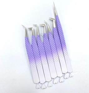 Pinzas de pestañas recubiertas de polvo blanco púrpura Ombre de dos tonos Etiqueta privada personalizable Acero inoxidable japonés sostenible en punta - Product Image 6