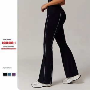 High Waist Full Length Flared Yoga <b>Leggings</b> With Side Stripe Contrast Stitch Seamless Stretch For Women Custom Yoga Pants - Product Image 3