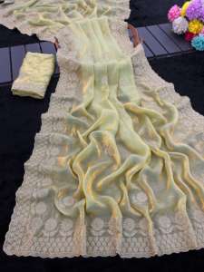 Compra al por mayor: Sarees Vijeta de satén de seda elegante con bordados en toda la prenda, detalles de Pallu y bordes de diseño con trabajo Butta en seis colores. - Product Image 5