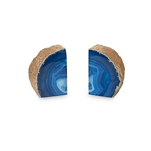 Sujetalibros moderno chapado en oro, de la mejor calidad, artesanía metálica fundida, sujeta libros escultóricos con acabado en oro y azul océano. - Product Image 1