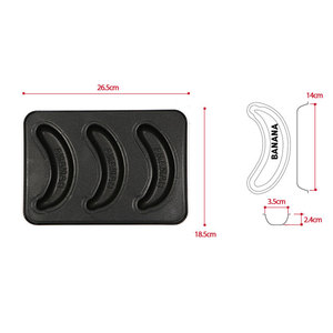 พิมพ์เค้กรูปกล้วย 3 ช่อง แบบมีลายนูนตัวอักษร BANANA เคลือบสารกันติดสองด้าน ผลิตจากเหล็กคาร์บอน ใช้กับเตาอบได้ สีดำ - Product Image 5