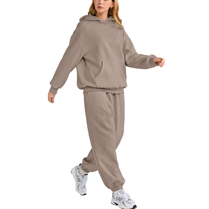Wholesale Oversized Women's Tracksuits Terry Fold <b>Hoodie</b> <b>Plain</b> Printed Custom Logo Customizable Matching Jogging Suit Tracksuit - Product Image 1