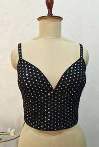 COTTON COUTURE <b>Women's</b> <b>Black</b> Sequined Bohemian Cami <b>Top</b> Short Scoop Neck Polka Dot Sleeveless <b>Tank</b> 100% Polyester Clubwear - Product Image 3