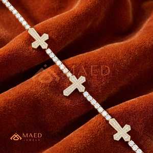 Diamond Shape Cross Moissanite Bracelet Gold Plated Fine Chain Link Bracelet Luxury Jewelry <b>Gift</b> for Women US - Product Image 3