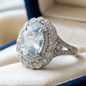 แหวนเงินแท้ 925 ชุบโรเดียม รูปหัวใจ ประดับพลอยอะความารีน สไตล์ตะวันตก สำหรับงานหมั้น ผู้หญิง ดีไซน์สวยหรู - Product Image 1