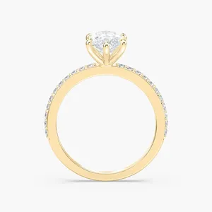 Anillo de compromiso solitario con diamante marquise de 1.50 quilates, engaste de seis puntas con media banda de diamantes redondos en oro rosa y blanco. - Product Image 6