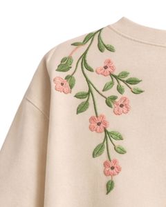 เสื้อยืดครอปผู้หญิงสีเบจ ปักลายผีเสื้อและดอกไม้ แขนสั้น สไตล์ลำลอง แฟชั่น ผ้าคอตตอนผสม เนื้อนุ่ม เสื้อผู้หญิงสำหรับฤดูร้อน ขายส่ง - Product Image 5