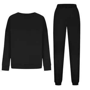 Conjunto Deportivo Negro para Mujer, Talla Grande, Manga Larga, Cuello Redondo, Cintura Elástica, Pantalones Casuales Holgados con Bolsillos Laterales, Ligeros - Product Image 4