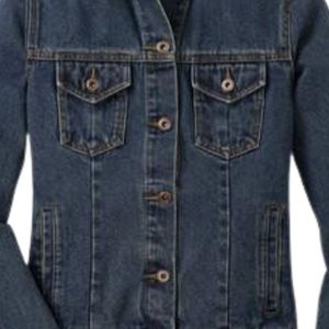 Dark Blue Women Denim Jacket with Large Green and Gold Embroidered Crest <b>Button</b> Front Casual Long Sleeve Classic Outerwear Wear - Product Image 2