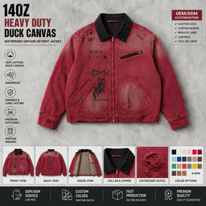 Veste Detroit vintage personnalisée, effet usé, en toile de coton épaisse, vêtement de travail, fabrication OEM, marque privée - Product Image 2