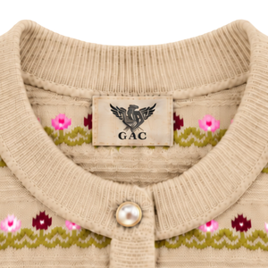 Cárdigan de punto floral de algodón suave con cuello redondo para mujer, beige, estampado, manga larga, con botones al frente, venta al por mayor a granel - Product Image 5