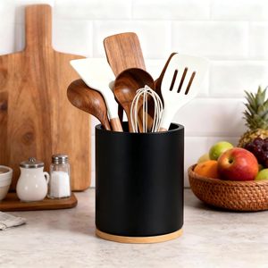 Soporte Giratorio para Utensilios de Cocina de Bambú de Alta Calidad, Organizador Cilíndrico Premium, Diseño Minimalista, Tipo Vertical - Product Image 5