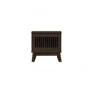 Modern Luxury Square End <b>Table</b> Reeded Wood <b>Storage</b> Drawer Dark Brown <b>Side</b> <b>Table</b> Minimalist Wooden Nightstand for Bedside - Product Image 2