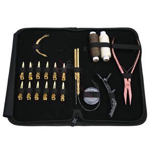 Kit de Herramientas para Extensiones de Cabello con Pinza Plana Dorada Rosa, Anillo de Alambre Dorado y Enhebrador de Gancho, Agujas de Coser para Pelucas con Micro Anillos, Caja de Cuentas - Product Image 1