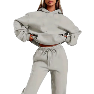 Ensemble survêtement pour femme, sweat à capuche oversize à épaules tombantes et manches longues en molleton 100% coton et pantalon de jogging à taille élastique, parmi les plus vendus - Product Image 1