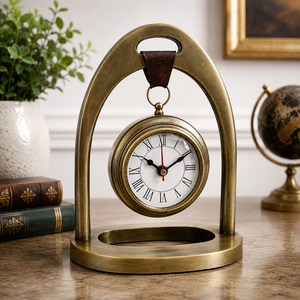 Horloge de bureau en laiton à motif équestre |   Montre de poche vintage inspirée des montres anciennes |   Décoration de table avec chiffres romains anciens pour le bureau - Product Image 1