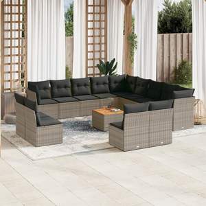 Conjunto de Sofá de Jardín de Poliratán Gris con Patas Ajustables, Muebles de Jardín Ajustables con Asiento y Respaldo Cómodos - Product Image 1