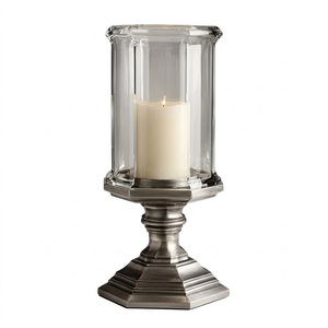 Elegant Faceted Metal Base <b>Hurricane</b> for Pillar <b>Candles</b> in Pewter Finish Pedestal <b>Hurricane</b> Votive <b>Candle</b> Pillar Holder - Product Image 2