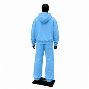 Ensemble de survêtement bleu pour homme, sweat à capuche zippé premium et pantalon de jogging, tenue deux pièces, streetwear décontracté, vêtements de sport athlétiques - Product Image 2